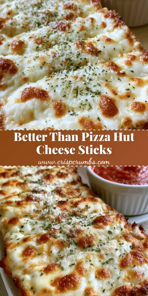 A platter of golden-brown homemade cheese sticks sliced into strips with a side of marinara. (Pizza Hut Cheese Sticks Recipe)