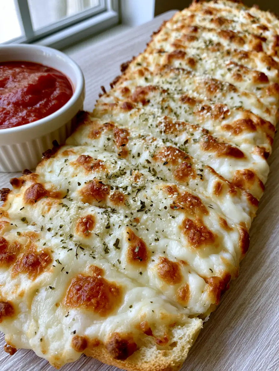 Vertical strips of thick-crust bread topped with melted bubbly mozzarella and oregano flakes. (Pizza Hut Cheese Sticks Recipe)
