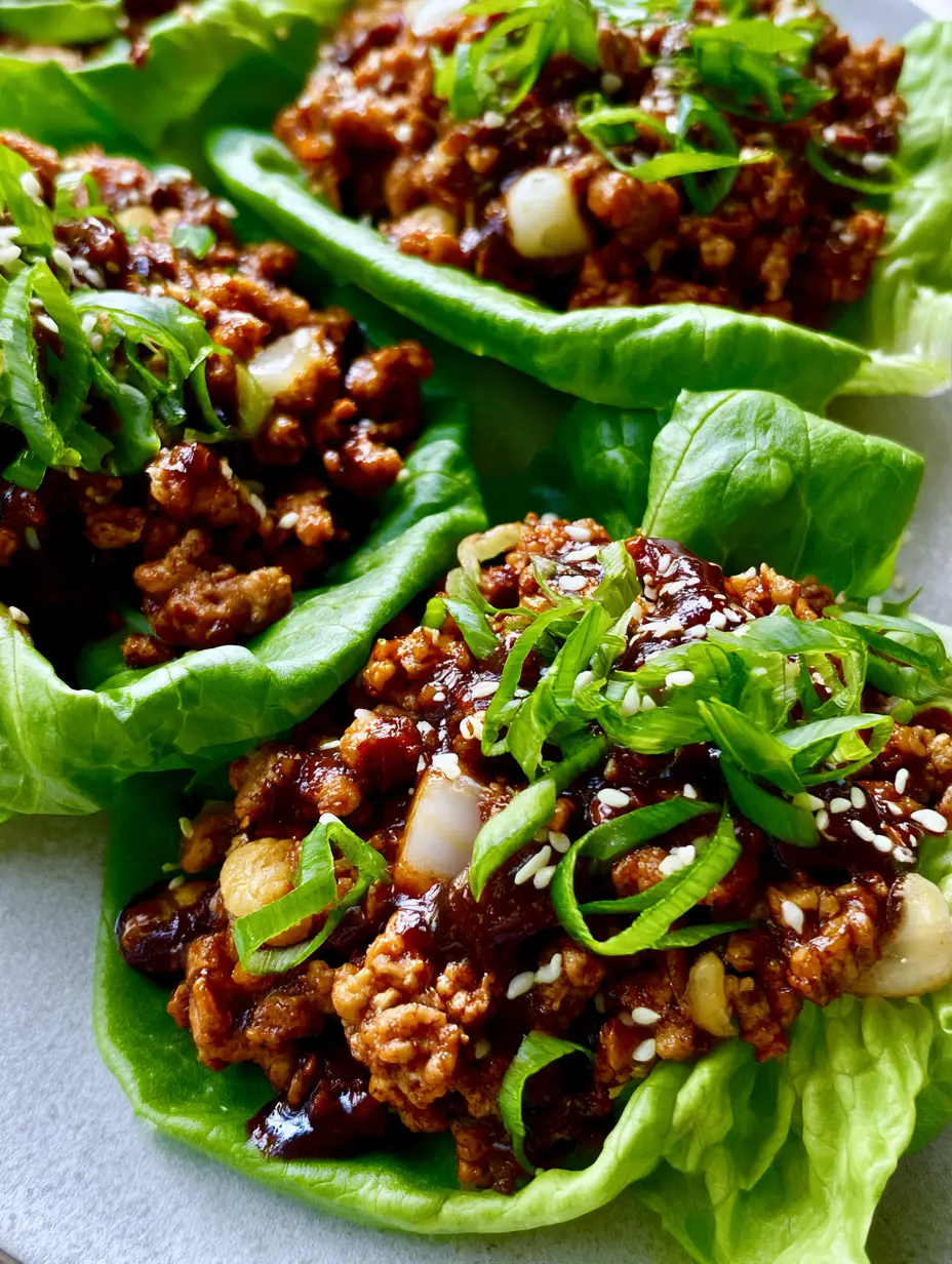 Close-up view of seared chicken filling in a glossy sauce for PF Chang's Chicken Lettuce Wraps.