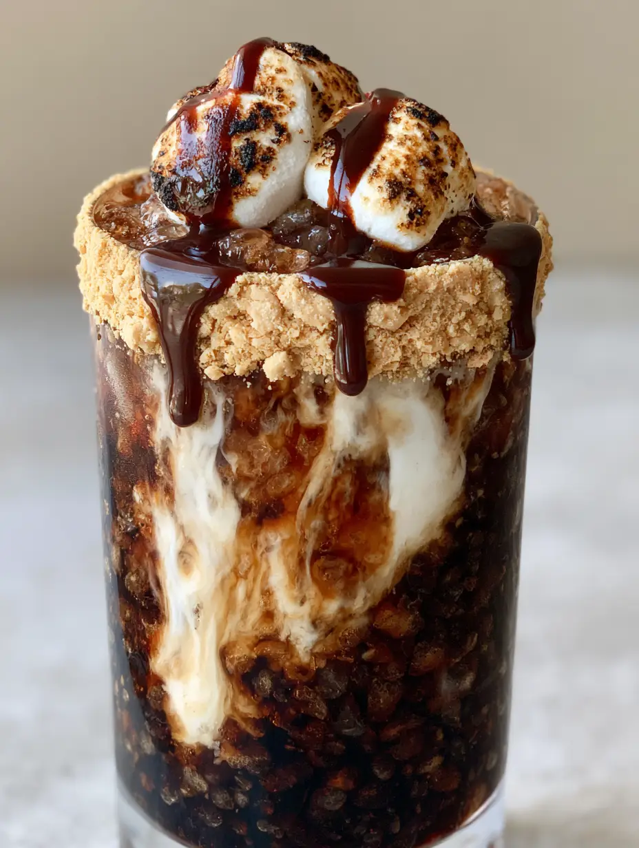 Handheld photo of a Campfire Dirty Soda showing the thick cream swirl and pebble ice. (Campfire Dirty Soda)