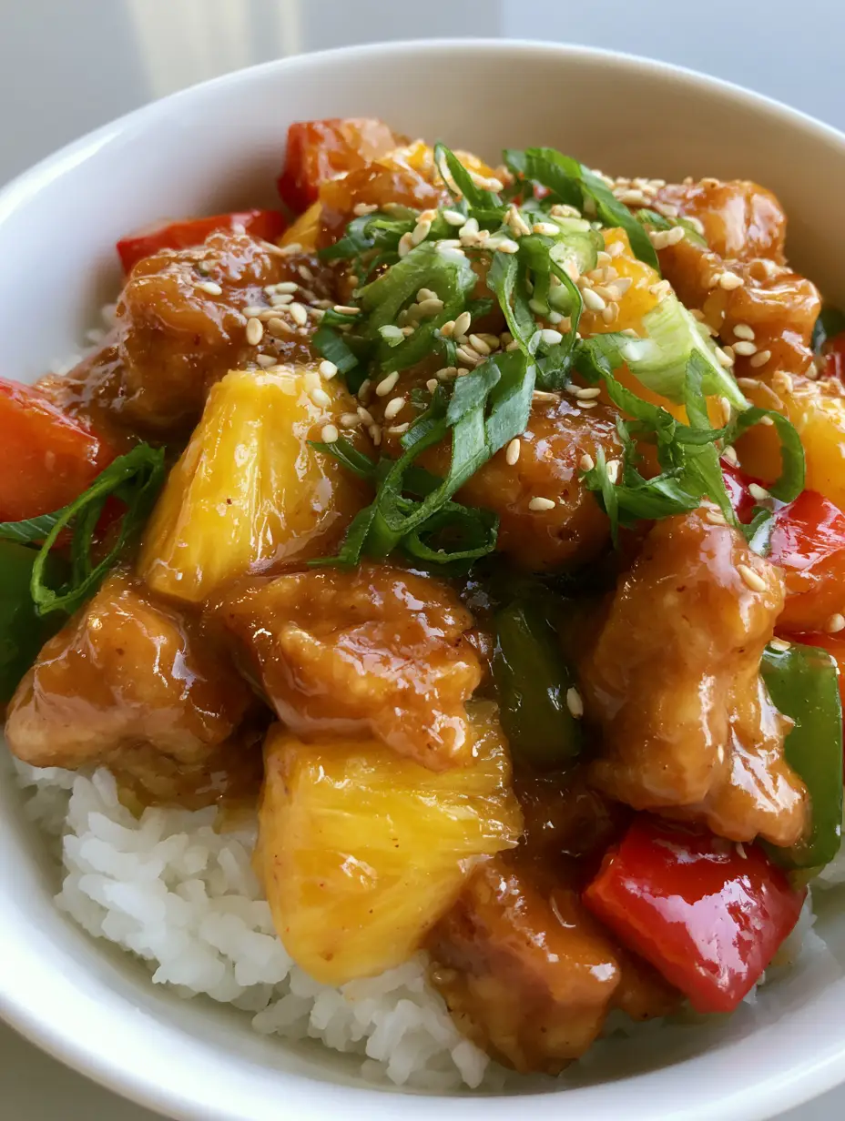 Tender chunks of chicken coated in a translucent amber glaze with vibrant peppers and pineapple. (Sweet Hawaiian Crockpot Chicken)