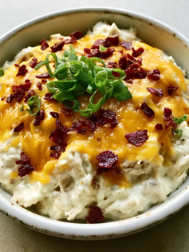 Slow Cooker Crack Chicken with Creamy Ranch and Melted Cheddar 1 A gooey layer of melted sharp orange cheddar over shredded chicken. (Slow Cooker Crack Chicken)
