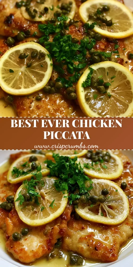 A top-down view of a simple white plate featuring golden-brown seared chicken cutlets topped with glossy lemon sauce, capers, and fresh parsley. (Chicken Piccata Recipe)