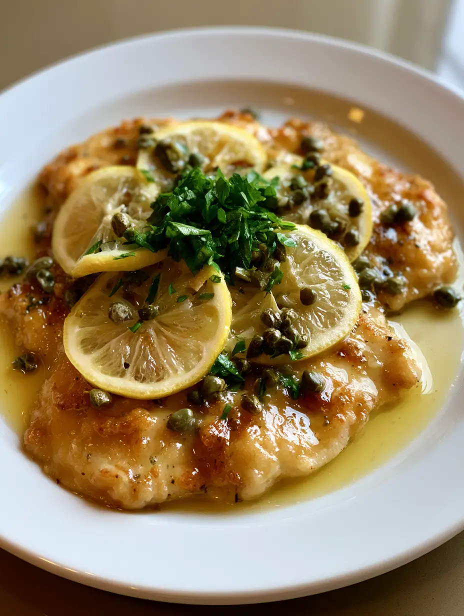 A handheld smartphone photo of a plate of Chicken Piccata showing realistic texture and golden crust. (Chicken Piccata Recipe)