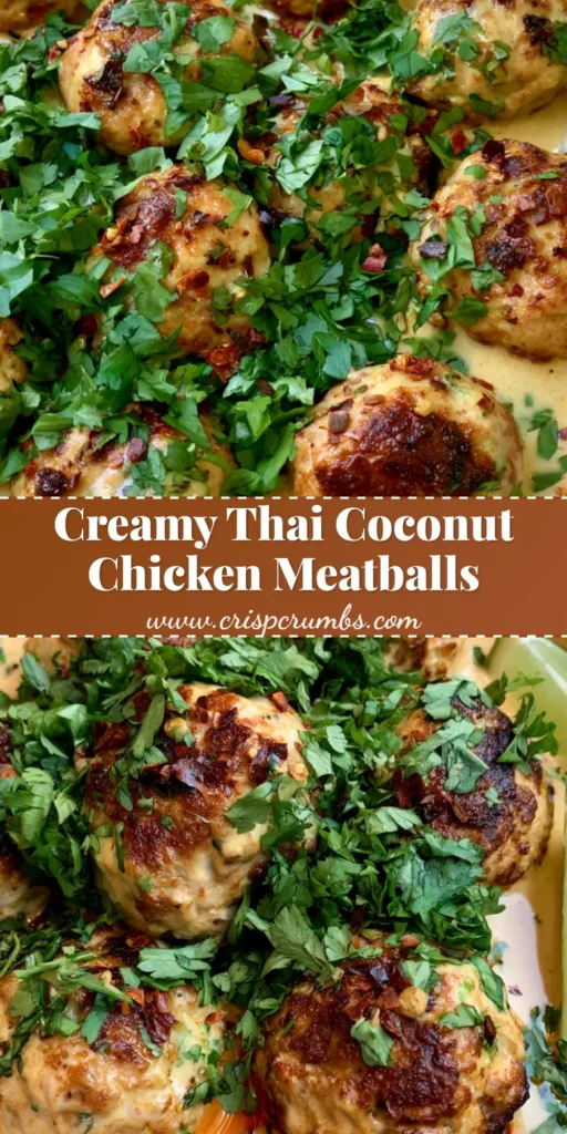 Coconut Chicken Meatballs with Velvety Red Curry Sauce 4 A shallow ceramic bowl filled with seared Coconut Chicken Meatballs in a pale-orange curry sauce garnished with cilantro and chili flakes on a stone countertop.
