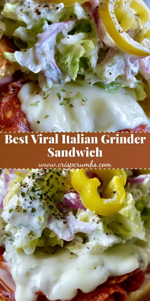 A handheld smartphone photo of a viral Italian Grinder Salad Sandwich with melted provolone cheese and a mountain of shredded iceberg lettuce.