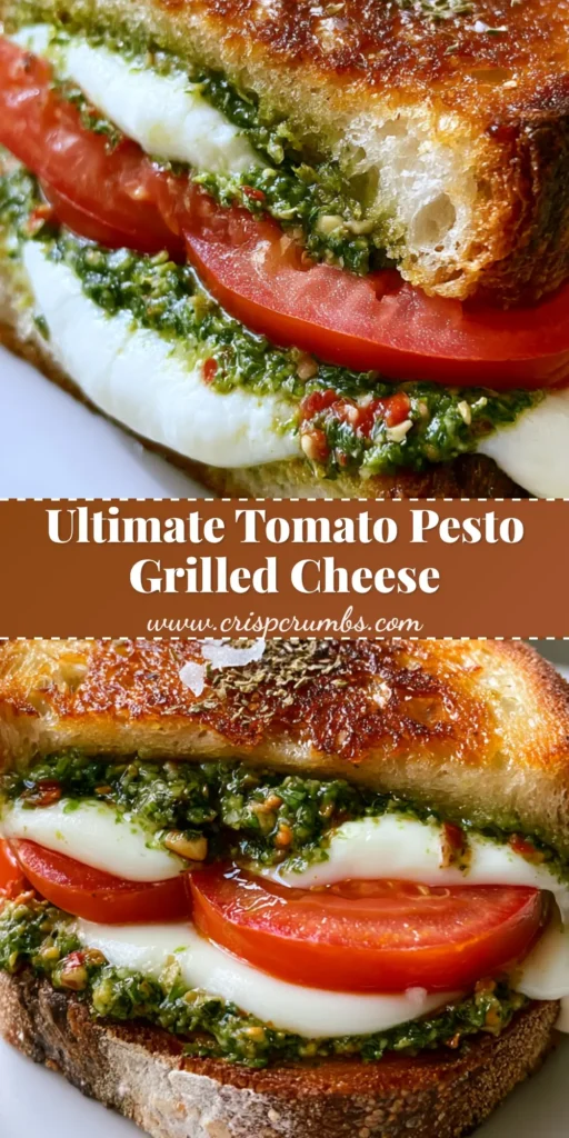 Pesto Grilled Cheese: The Ultimate Gourmet Tomato and Mozzarella Recipe 4 Gourmet Pesto Grilled Cheese with melted mozzarella and tomato on a white plate.