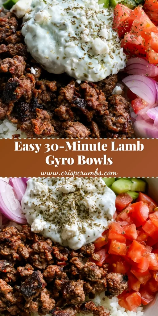 A meticulously arranged Greek Lamb Gyro Bowl in a matte white dish featuring charred ground lamb, fresh cucumbers, tomatoes, and creamy tzatziki on a bed of rice.