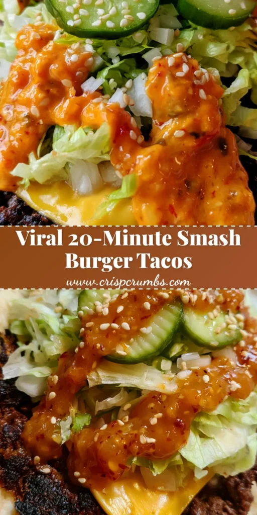 A handheld Smash Burger Taco on a flour tortilla with charred beef edges, melted cheese, lettuce, pickles, and orange sauce. (Smash Burger Tacos)