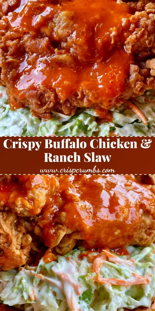 A handheld smartphone photo of a Buffalo Chicken Sandwich on a toasted brioche bun with creamy ranch coleslaw and glossy orange buffalo sauce.
