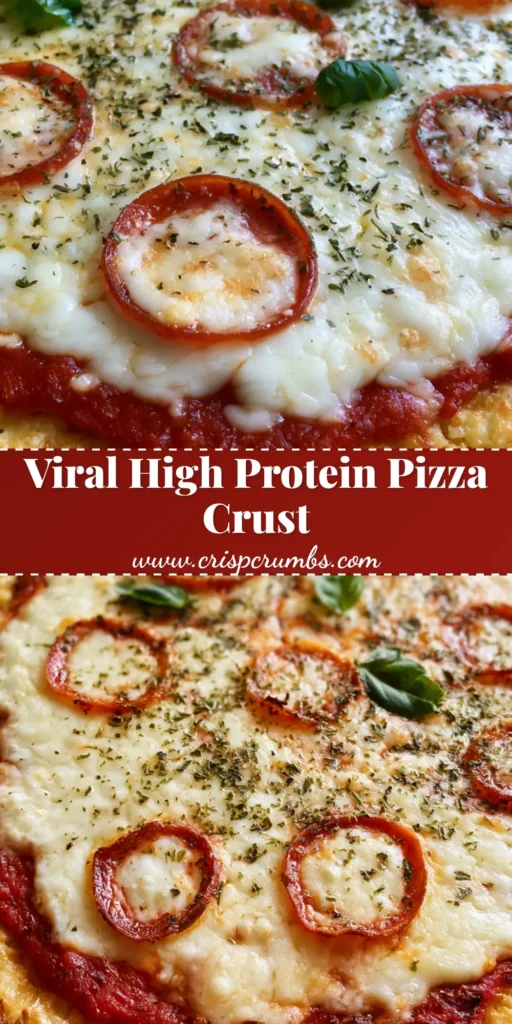 A freshly baked Cottage Cheese Pizza Crust featuring a golden-brown surface, melted bubbly mozzarella, and crispy curled pepperoni on brown parchment paper.
