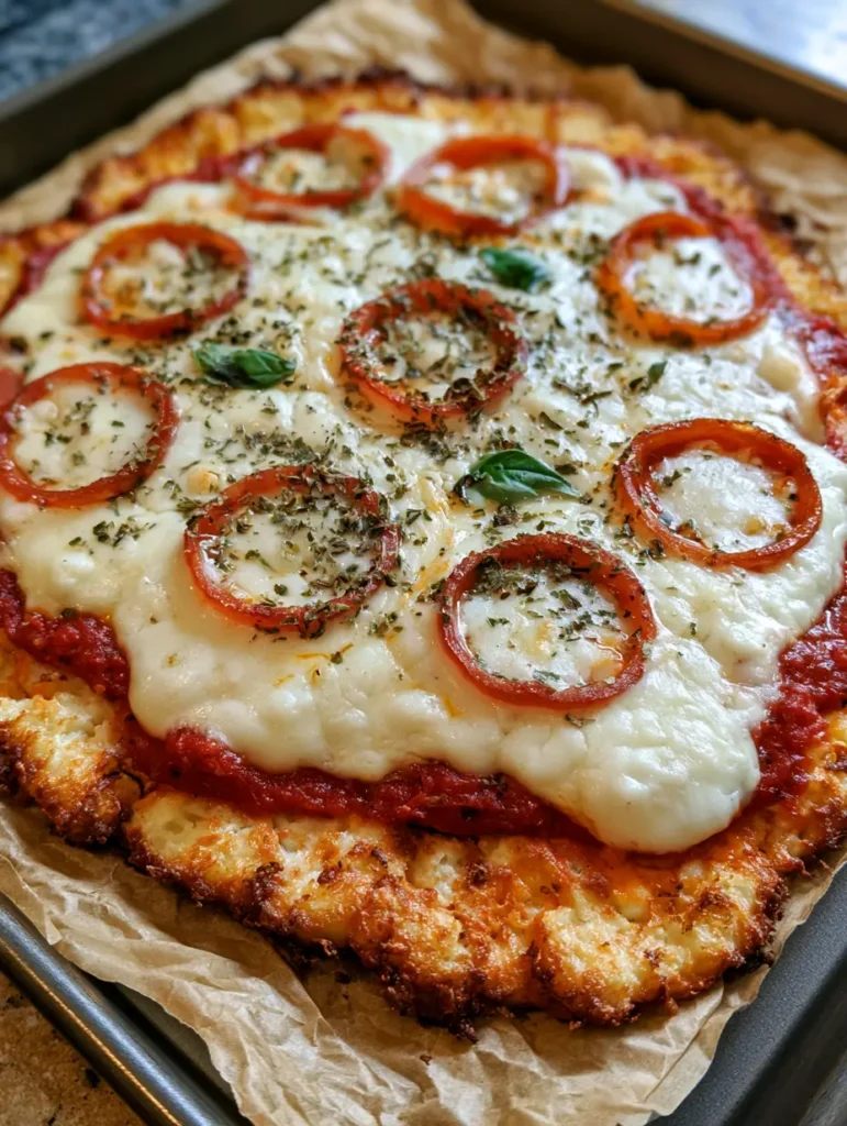 Close-up of crispy pepperoni slices on a melted mozzarella layer over a Cottage Cheese Pizza Crust.