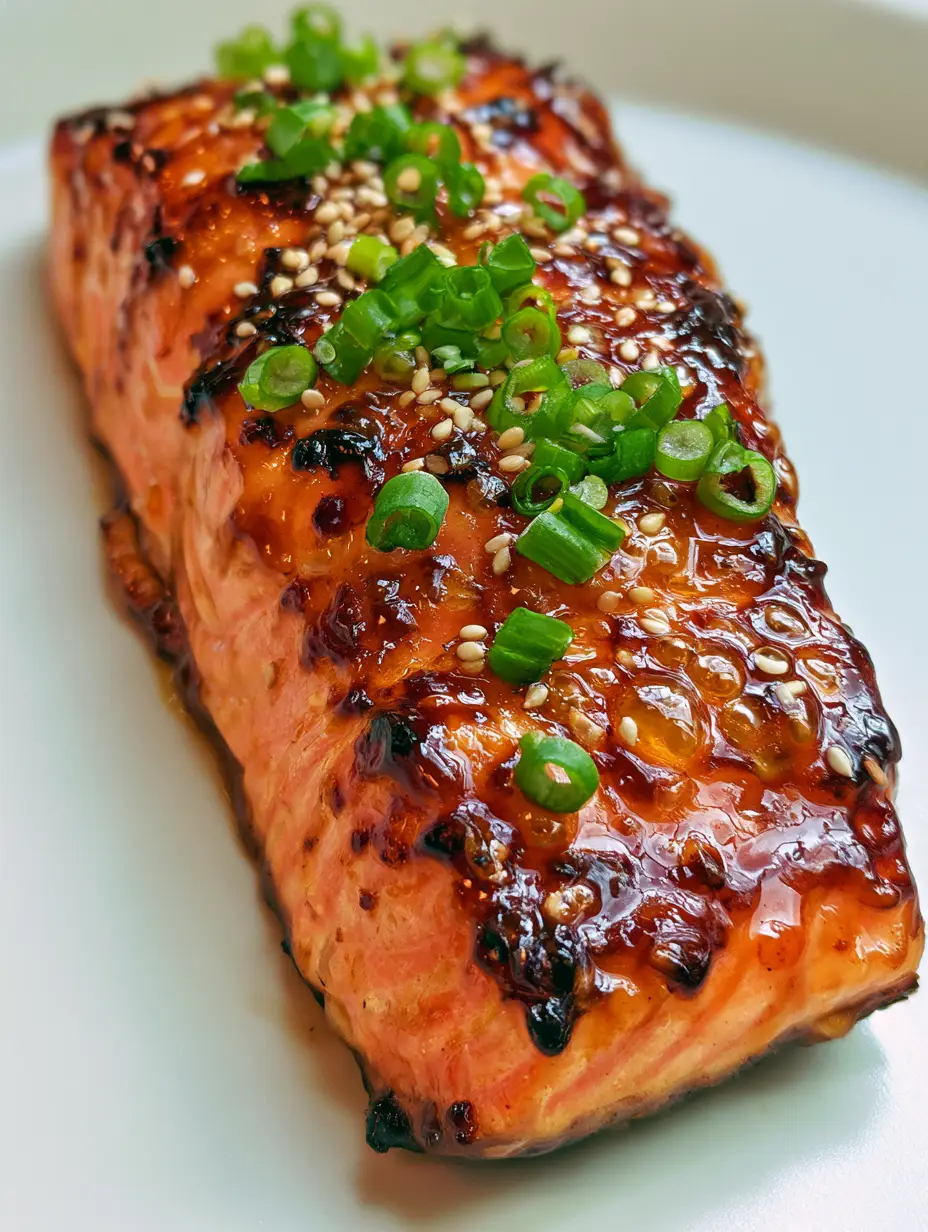 Brown Sugar Glazed Salmon: The Ultimate Caramelized Soy-Reduction Recipe 3 Close-up of baked salmon with a glistening dark brown sugar glaze and white sesame seeds. (Brown Sugar Glazed Salmon)