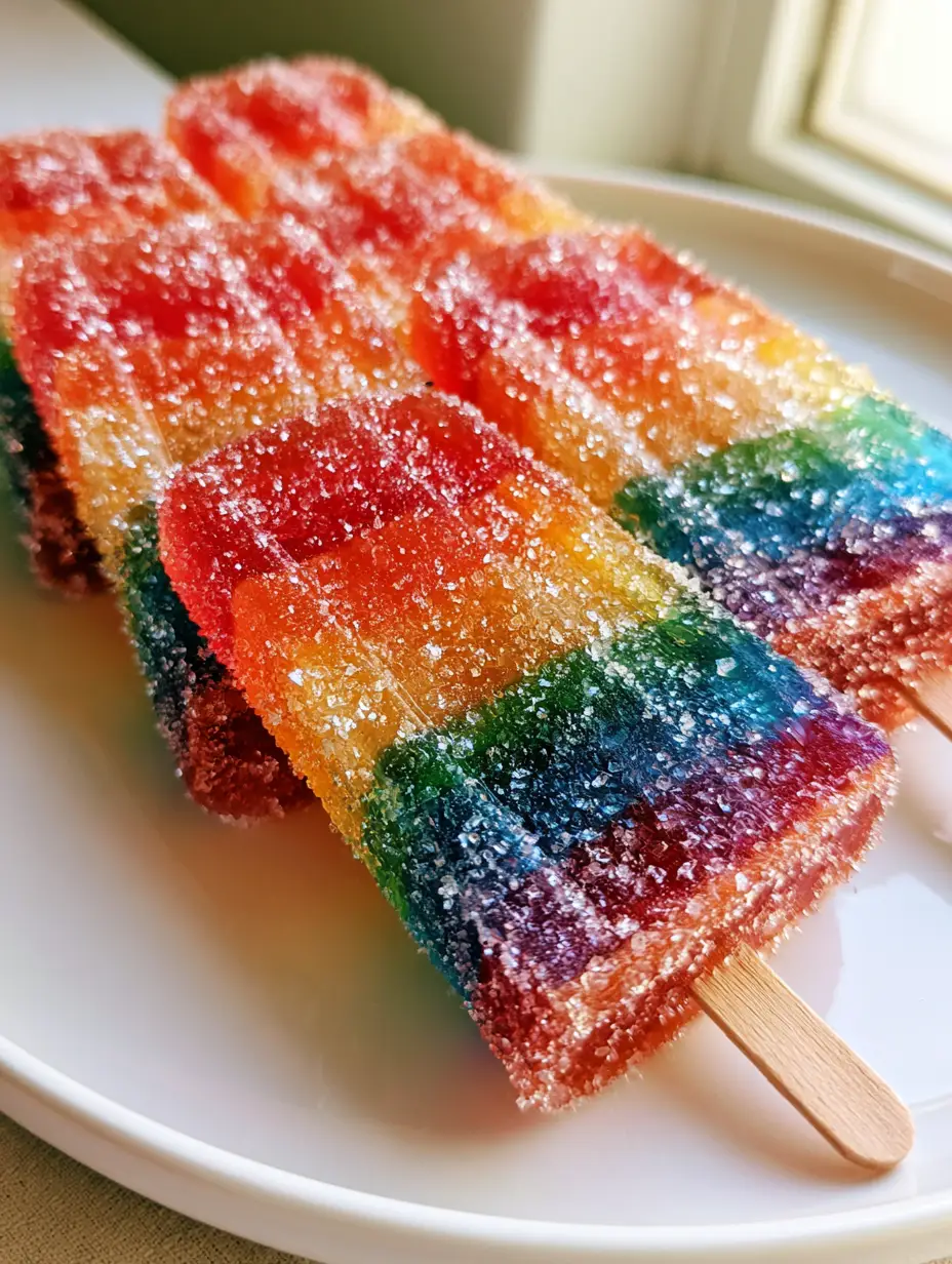 Rainbow Tequila Jello Shots: The Ultimate Layered Party Wands 3 Handheld photo showing the translucent red, orange, yellow, green, blue, and violet layers of the Rainbow Tequila Jello Shots. (Rainbow Tequila Jello Shots)