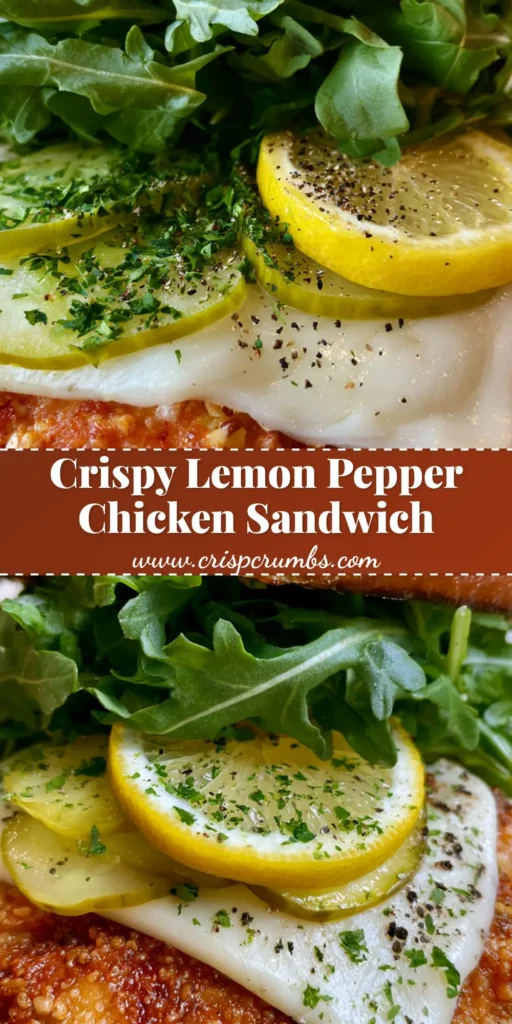 A close-up vertical shot of a Lemon Pepper Chicken Sandwich on a pretzel bun, featuring melted provolone, pickles, and a lemon wheel garnish.