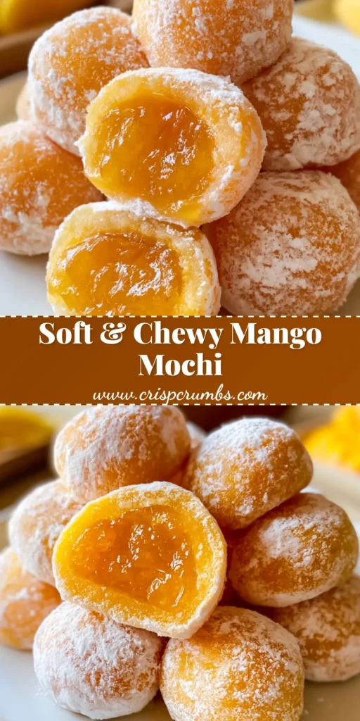Homemade Mango Mochi: The Ultimate Guide to Soft, Elastic Tropical Bliss 4 A close-up shot of several Homemade Mango Mochi balls on a white plate, one sliced to reveal a glossy orange jam filling.
